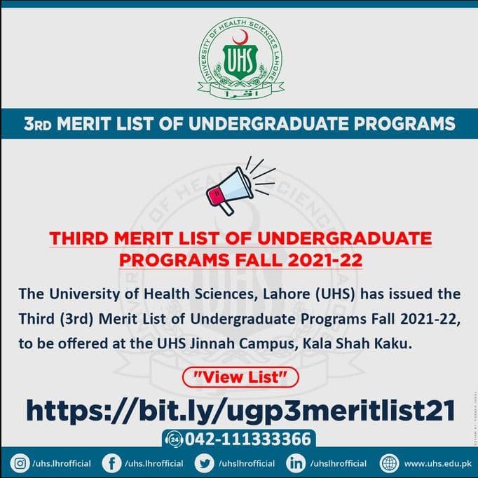 UHS Issues Third Merit List For Undergraduate Programs Fall 2022