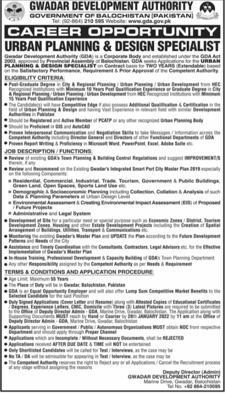 Gwadar Development Authority Jobs Detail