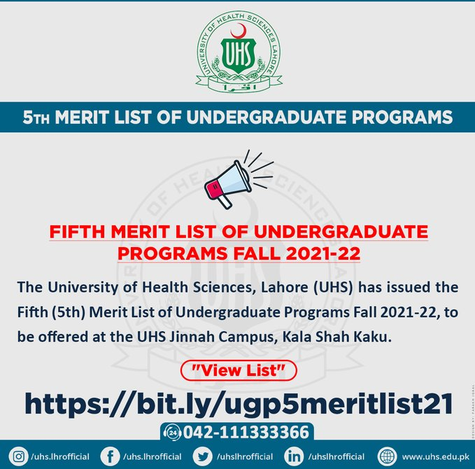 UHS Issues Fifth Merit List For Undergraduate Programs Fall 2022